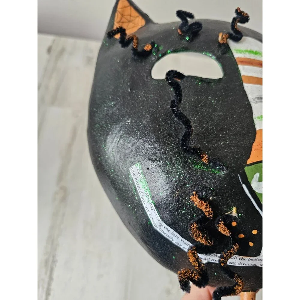 Shabby chic cat mask‎ Halloween decor unique black glitter